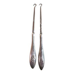 Antique Victorian Sterling Silver Button Hook Pair Monogrammed Lot Vintage